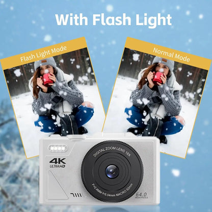 64MP digital camera 3.0 "touch screen 18 zoom WiFi for beginners kids travel vlogging 64GB White.