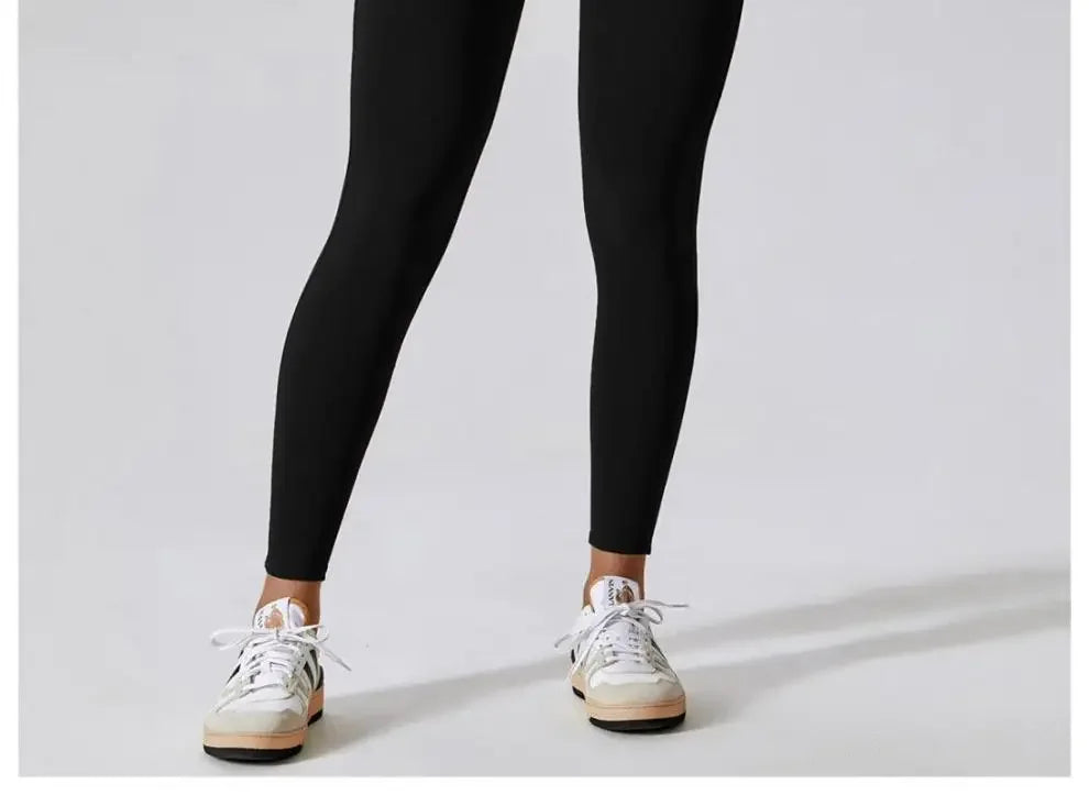 Fall New Style Long Sleeve Zipper Tight Butt Enhancing One Piece Fitness Pants Women Running Sports Training Yoga Black
