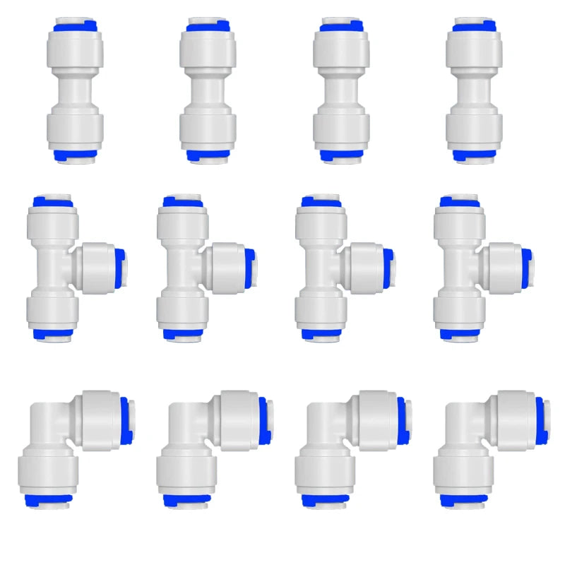 10PCS RO Water Hose Connection Straight Elbow Tee 1/4" Coupling Plastic Quick Pipe Fitting Reverse Osmosis Connector