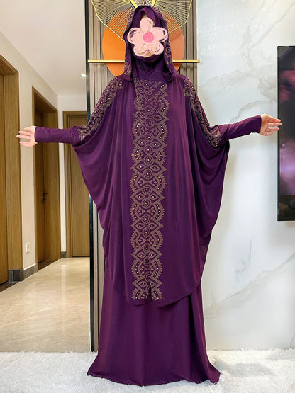 New Dubai Ramadan Muslim Women's Prayer Set Hooded Hijab With the Long Skirt Turkey-African Dubai Islam Lady Cloth Kaftan Abaya.