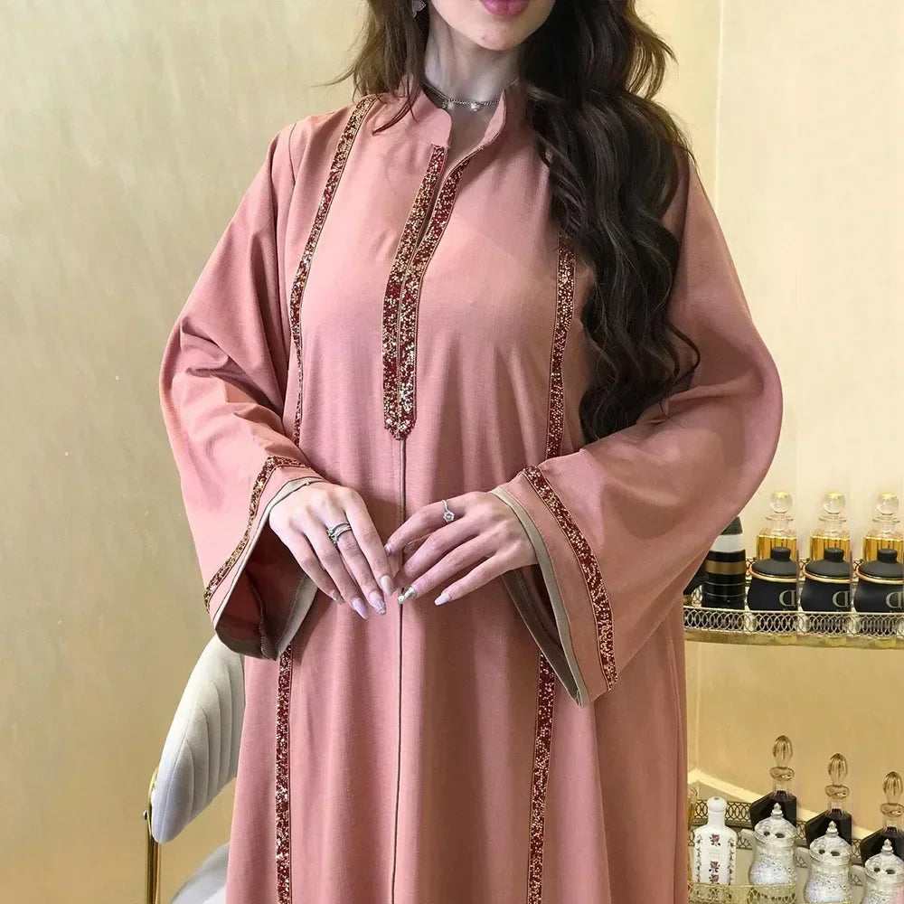 Ramadan Abaya Femme Musulmane marok kanis chen Kaftan für Frau Mode feste Diamanten voller Ärmel lose türkische Dubai Robe.