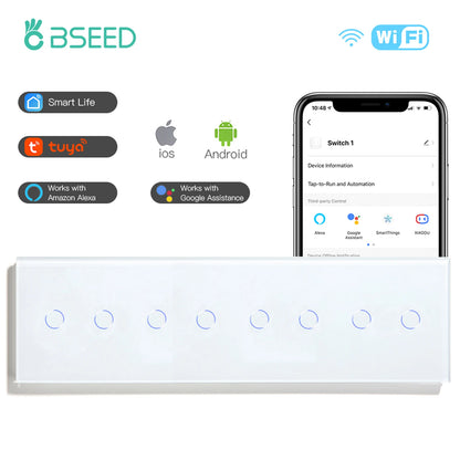 BSEED WIFI Touch Schalter Serie Wand Smart Licht Schalter Blaue LED Hintergrundbeleuchtung Glas Sensor Bildschirm Tuya APP Schalter EU Standard