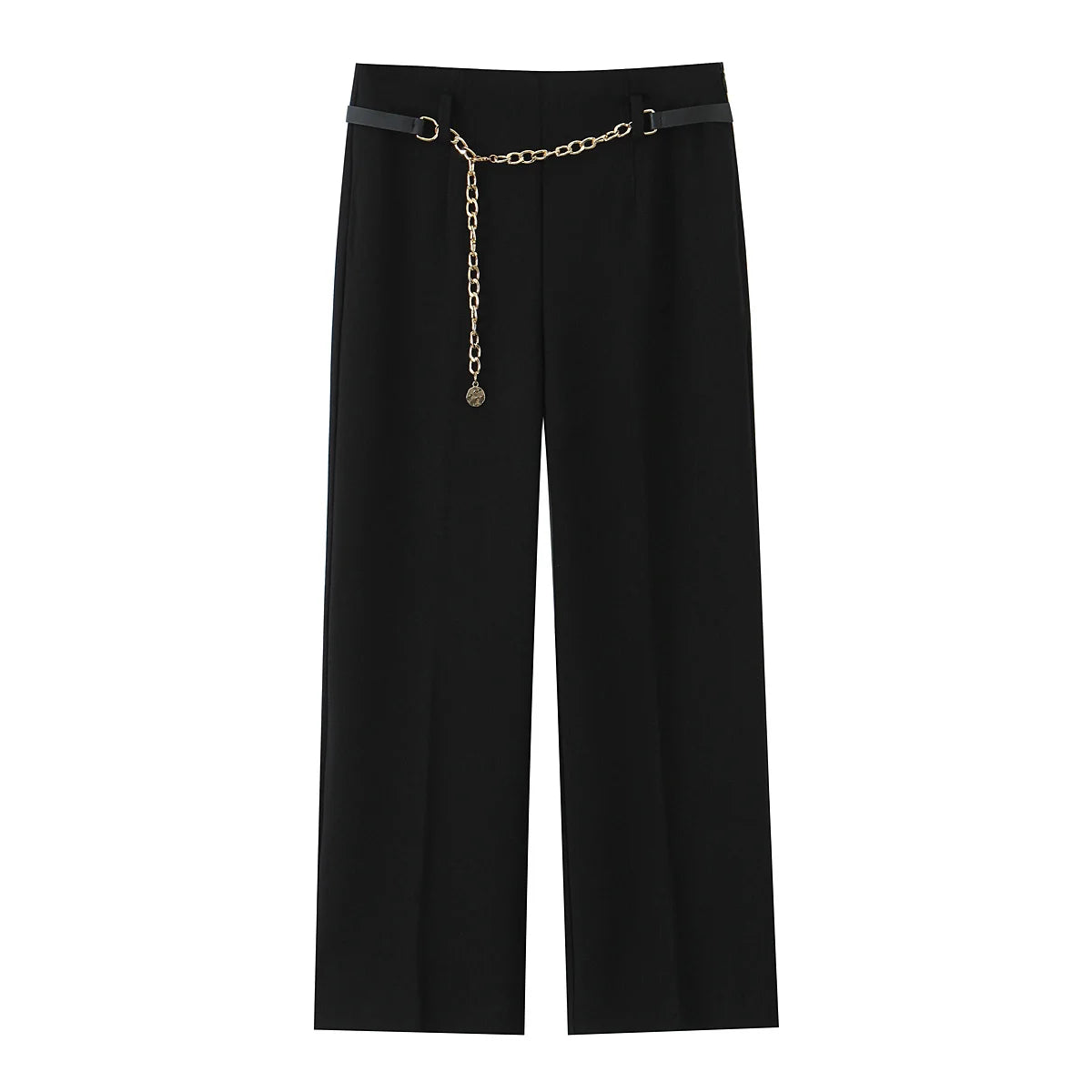 HH Women Solid Pant Set Long Sleeve O-Neck Double-Breasted Blazers+High Waist Chain Matching Side Zipper Trousers Sets