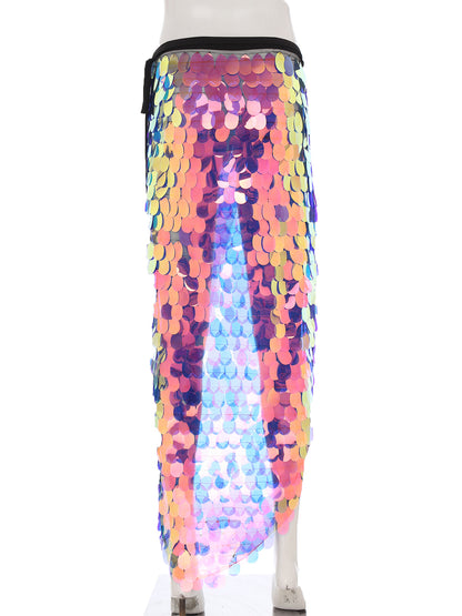 Womens Sequins Dance Skirt Lace-Up Mermaid Hip Scarf Wrap Long Belly Dance Hip Skirt Festival Dance Stage Performance Costumes.