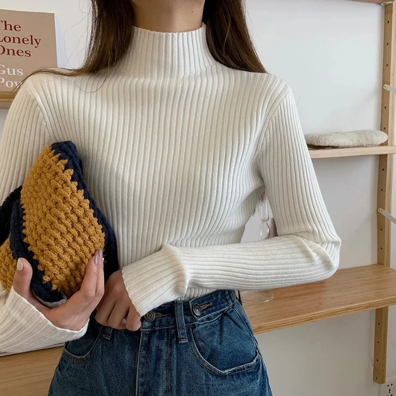 2025 Knit Jumpers Top Chic Autumn Winter Sweater Pullovers Women Long Sleeve Casual Turtleneck Warm Basic Sweater.