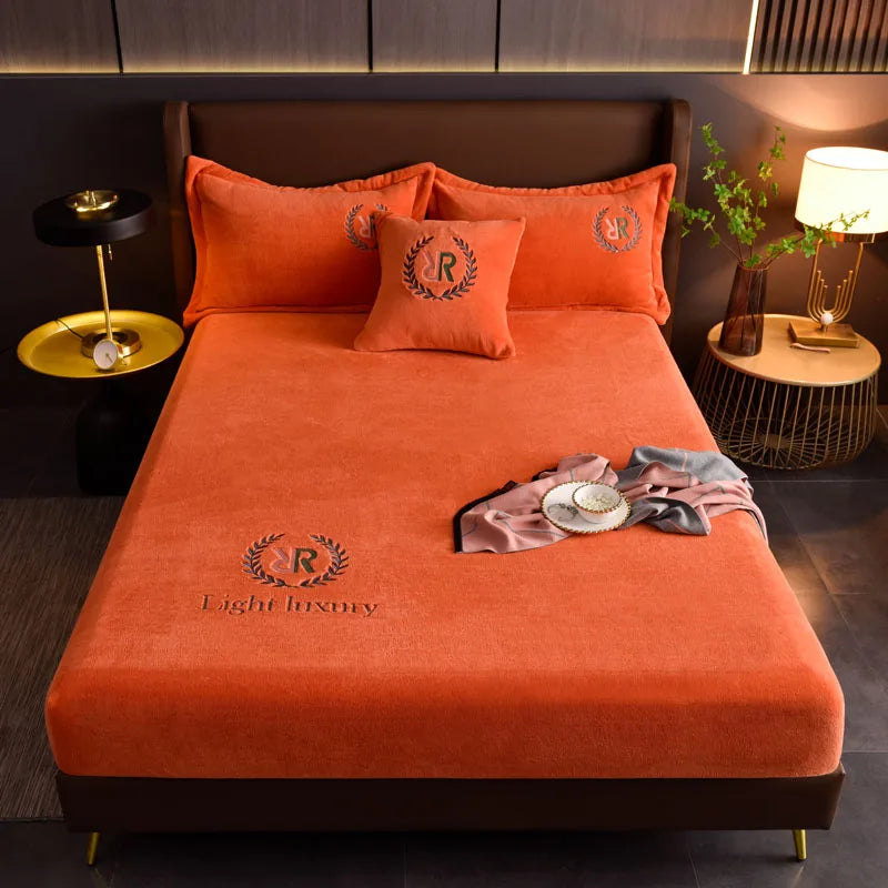 Winter Plush Elastic Fitted Sheet Couple Double Bedspread on The Bed Linen Mattress Pad Cover 90 150 180x200 Warm Deep Pocket