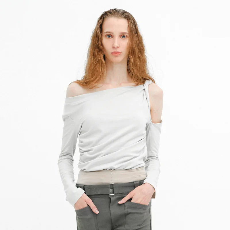 PixieKiki Twisted Hollow Out Off Shoulder Long Sleeve Tops 2000s Clothes Y2k Asymmetrical T Shirts for Woman P85-BE15.