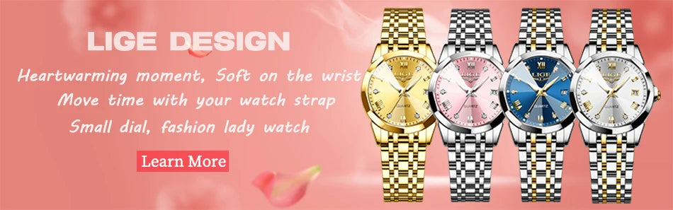 LIGE Elegant Ultrathin Nordic Simple Style Quartz Movement Women's Wristwatch Fashion Stainless Steel Bracelet Belt Woman Watch.