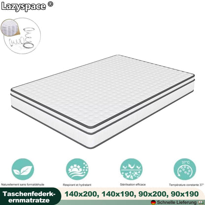 Lazyspace 25 cm Taschenfederkernmatratze, orthopädisches Fass, mittelfest, atmungsaktive 3D-Netzmatratze, 140 x 190/200 90 x 200/190