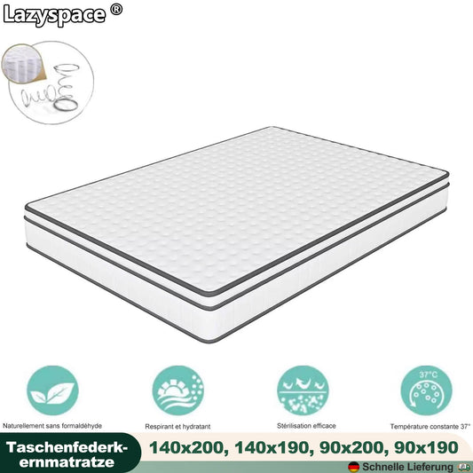 Lazyspace 25 cm Taschenfederkernmatratze, orthopädisches Fass, mittelfest, atmungsaktive 3D-Netzmatratze, 140 x 190/200 90 x 200/190