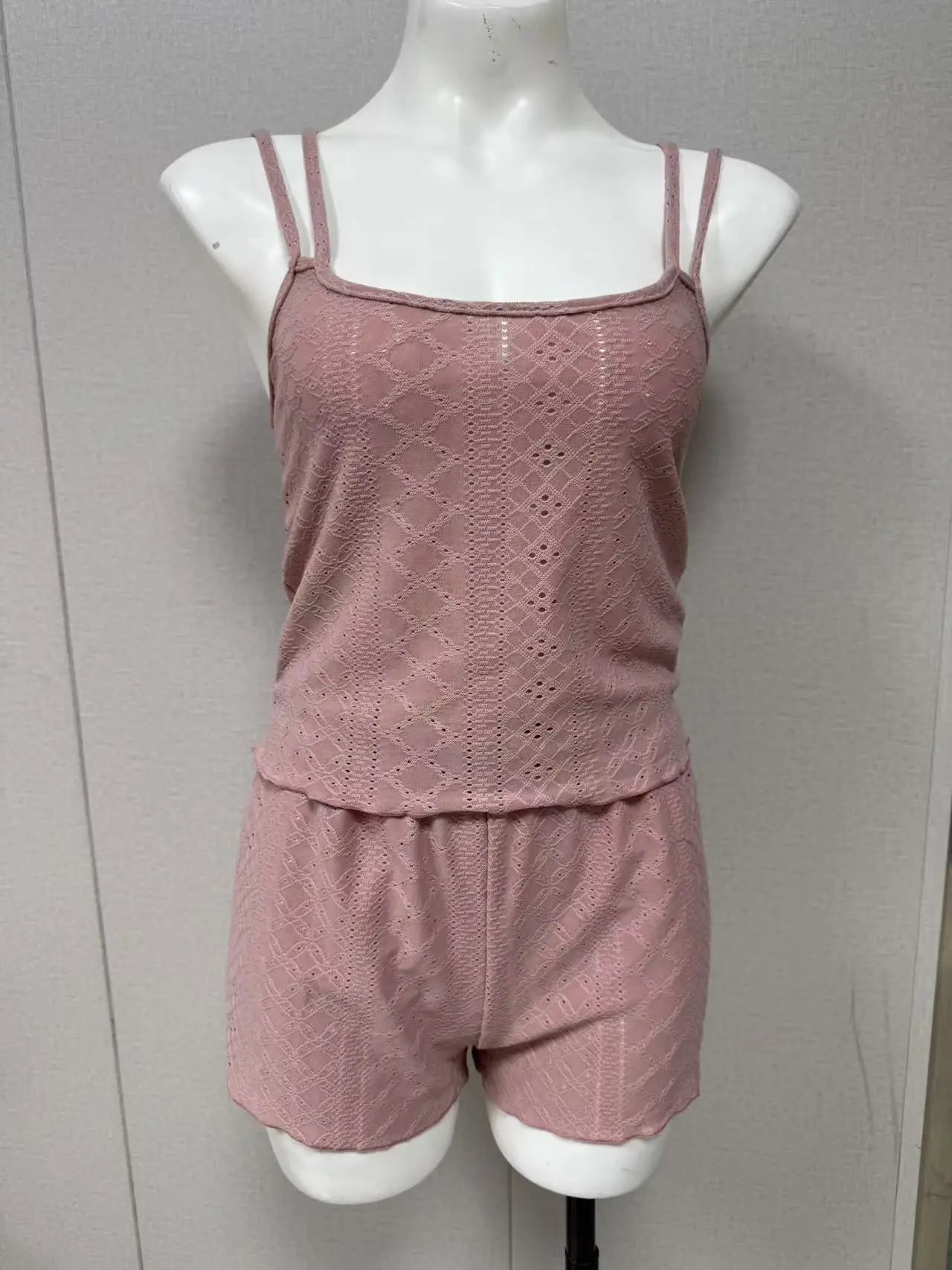 Sexy Aushöhlen Öse Stricken Pyjama Set Frauen Doppel Strap Cami Top Salat Saum Shorts Zwei Stück Sommer Loungewear Nachtwäsche Neue.