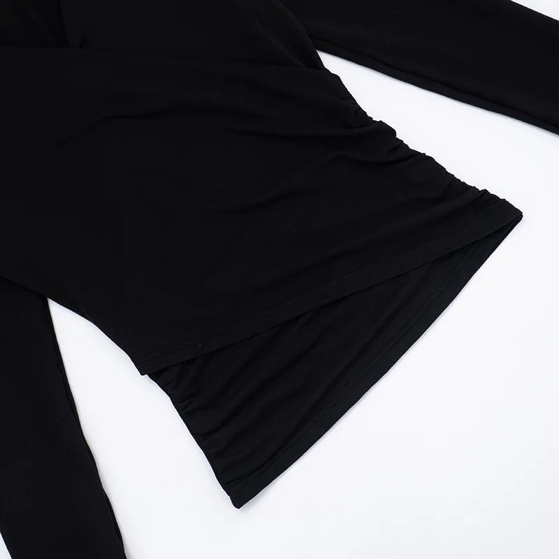 Sexy Solid Color V-neck Long Sleeved T-shirt Top Waist Cinching 2025 Trendy Casual Top for Women