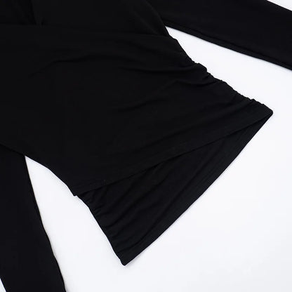 Sexy Solid Color V-neck Long Sleeved T-shirt Top Waist Cinching 2025 Trendy Casual Top for Women