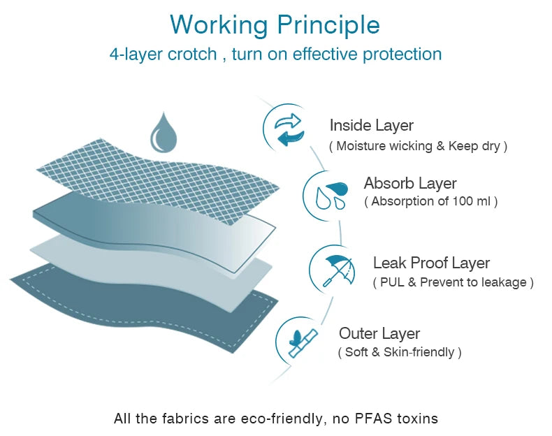 Women Incontinence Underwear Bamboo Fibre High Absorbency Reusable Washable Leakproof Panties for Bladder Leakage.