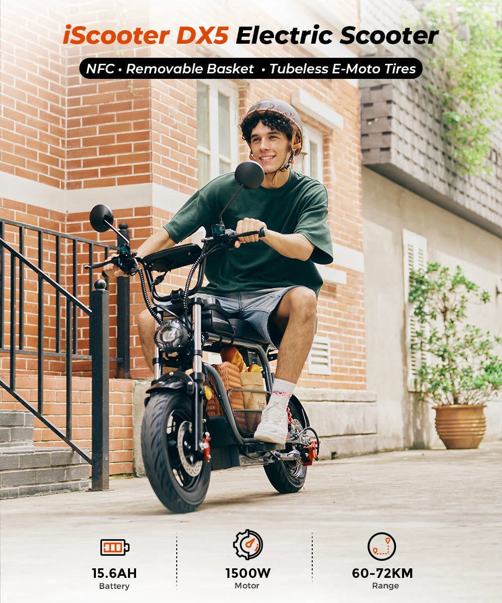 Iscooter DX5 Adult Electric Scooter 1500W 48V 15.6Ah Battery E Scooter 15 Inch Vacuum Inflatable Tires City Electric Scooter.