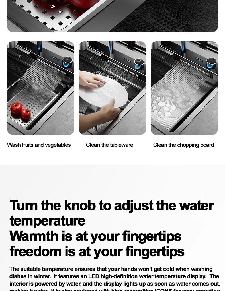 Extra Thick 5.0mm Kitchen 304 Sink, Whale Sink, Stainless Steel Large Single Sink, Waterfall Sink, Thickened Dish Sink