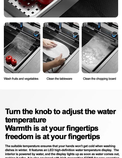 Extra Thick 5.0mm Kitchen 304 Sink, Whale Sink, Stainless Steel Large Single Sink, Waterfall Sink, Thickened Dish Sink