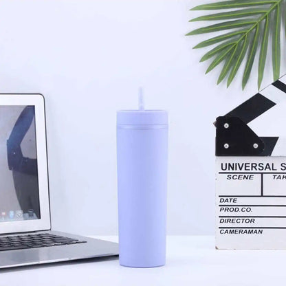 1PC- Tumbler Straws Cup With Lids Drinkware Fruit Juice Bottle Double Wall Plastic Cups Gift for Festival Party.