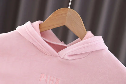 Baby Girls Warm Set Autumn Winter Lining Plush Thick Outfits Kids Cartoon Rabbit Ear Hoodie+Pants 2Pcs Children Casual Clothing.