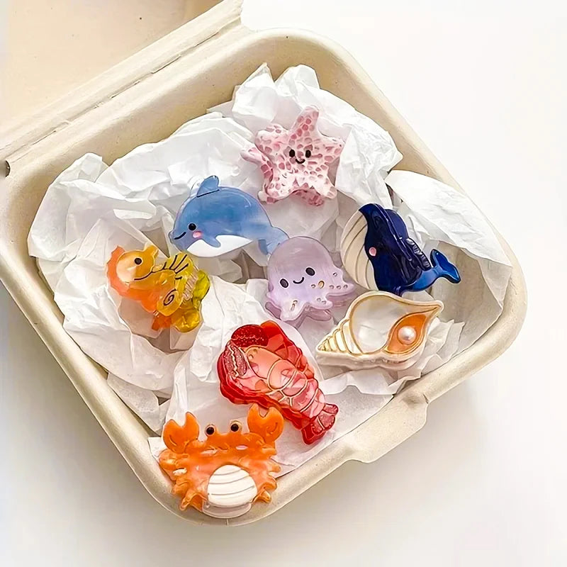 Acetate Ocean Animal Hair Clips for Women Non-Slip Summer Beach Accessories Crab Starfish Whale Multi-Pack Gifts.