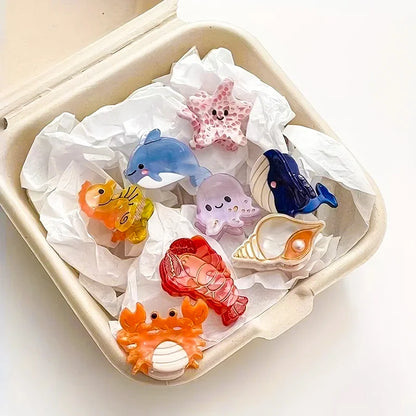 Acetate Ocean Animal Hair Clips for Women Non-Slip Summer Beach Accessories Crab Starfish Whale Multi-Pack Gifts.