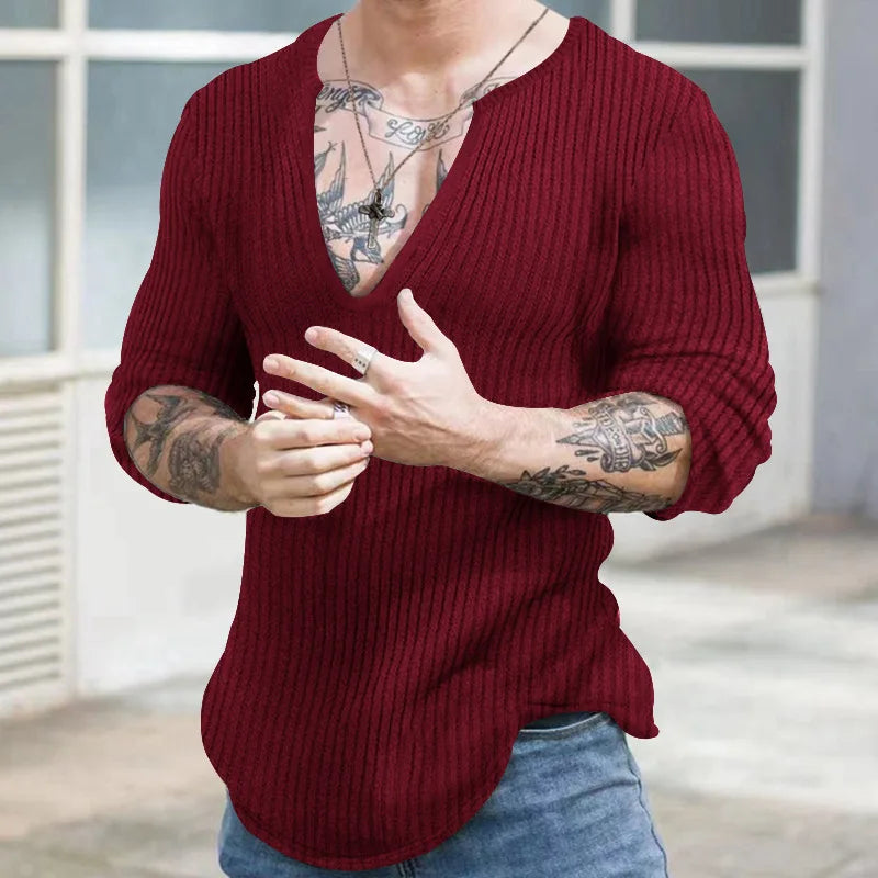 Autumn Winter Men's V-neck Casual Fashion Sweaters Male Long Sleeve Solid Color All-match Knitting Pullovers Gentmen Jumpers Top.