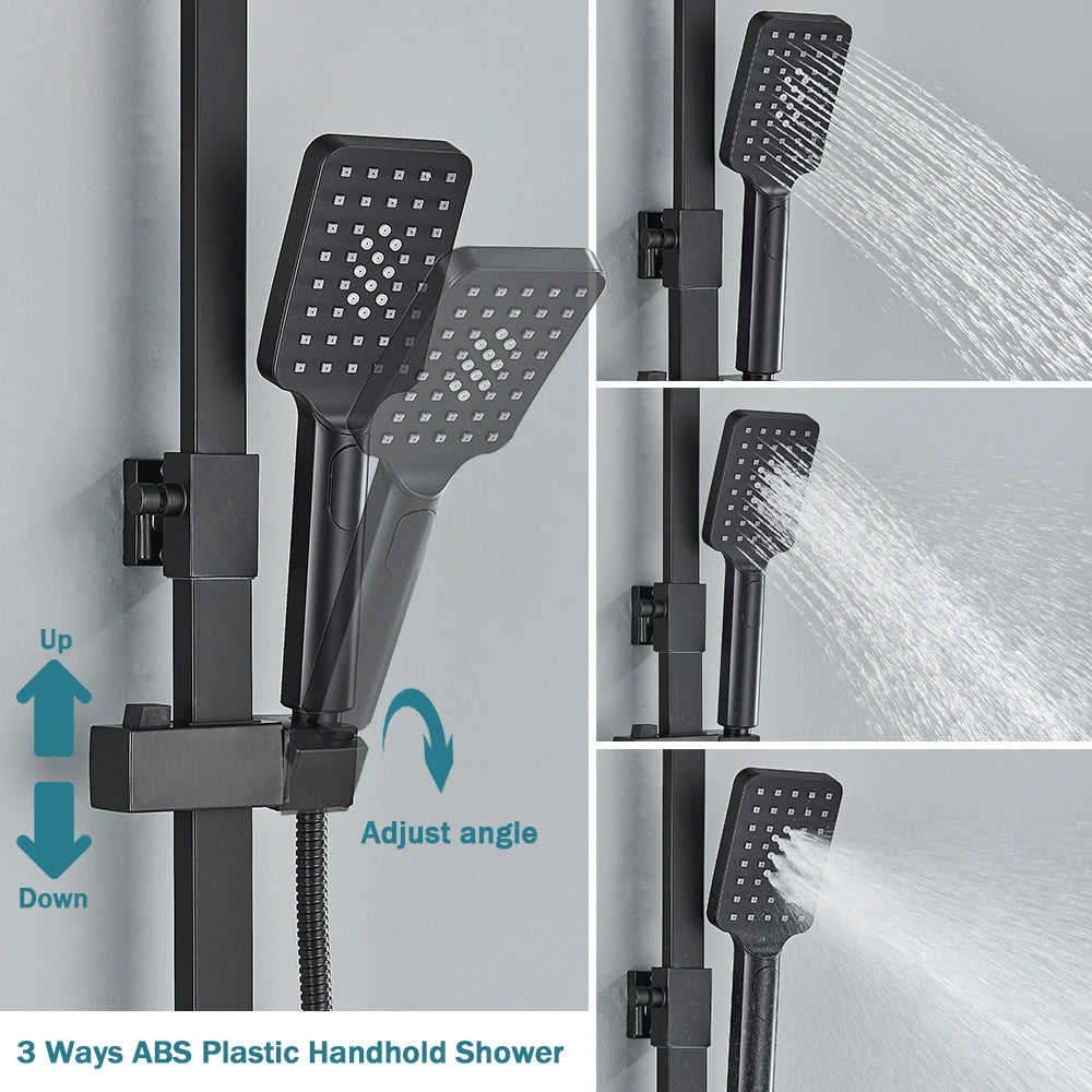 Black Thermostatic Shower Faucet Set For Bathroom Smart Display Hot Cold Water Mixer Tap Wall Mounted Rainfall System With Bidet