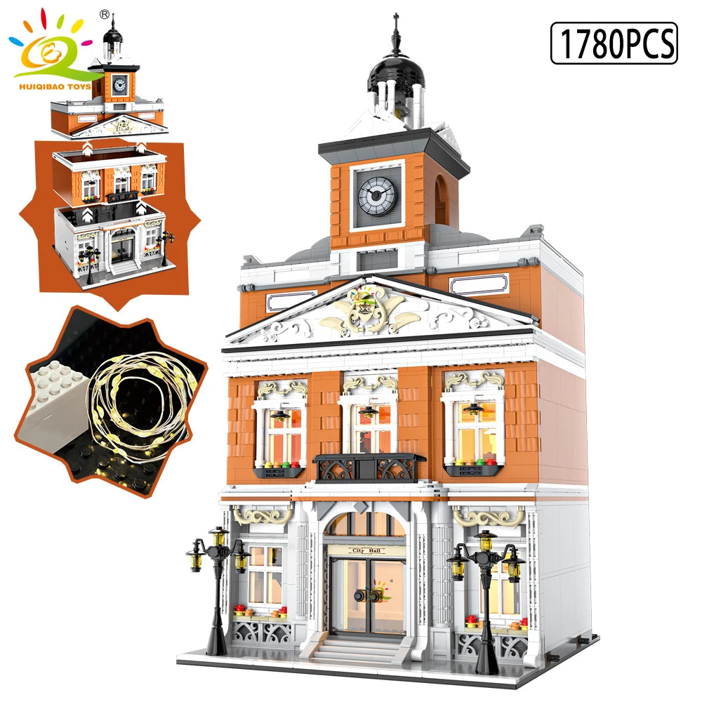 HUIQIBAO Toys MOC City Corner Coffee Shop Architecture Style Street View Micro Building Blocks for Children Construction Bricks.