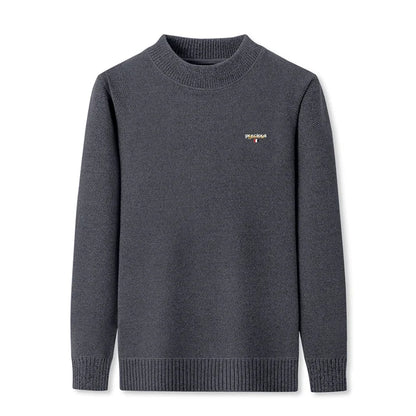 Luxury high-end round neck sweater men's winter trend brand embroidered Korean version casual plush warm thick knitted pullover.
