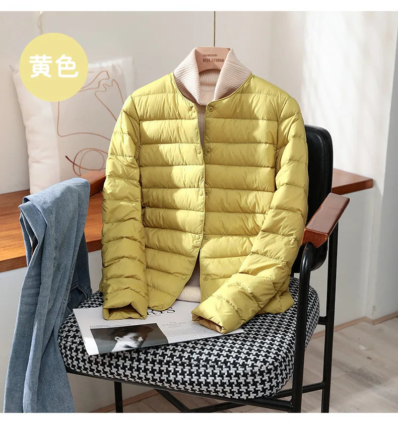 2023 neue Ankünfte Herbst Winter Warme Frauen Weiße Ente Unten Dünne Jacken Weibliche Mode Ultra Leichte Packbare Puffer Mäntel.