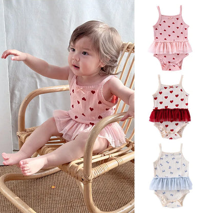 0-24M Baumwolle Baby Mädchen Strampler Herz Druck Nette Prinzessin Body Sommer Neugeborenen Kind Baby Kleidung Kurzarm outfit.