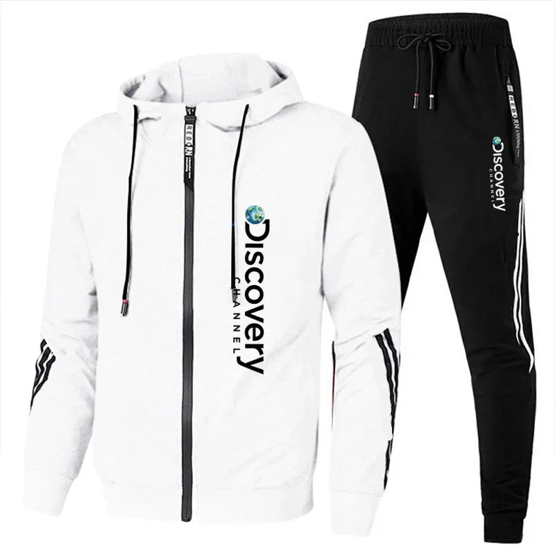 Spring and autumn new men's brand clothing gym sportswear 2 sets zipper jacket + leisure sports jogging pants 2 sets.