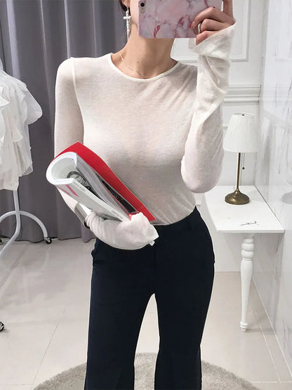 Sexy Shirt Women T-Shirt Long Sleeve Korean Style Slim Basic Elasticity Tshirt Top Womens Clothing T Shirt Femme.