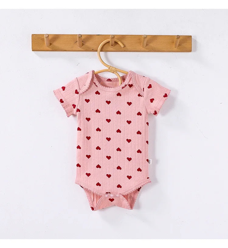 0-24M Baumwolle Baby Mädchen Strampler Herz Druck Nette Prinzessin Body Sommer Neugeborenen Kind Baby Kleidung Kurzarm outfit.