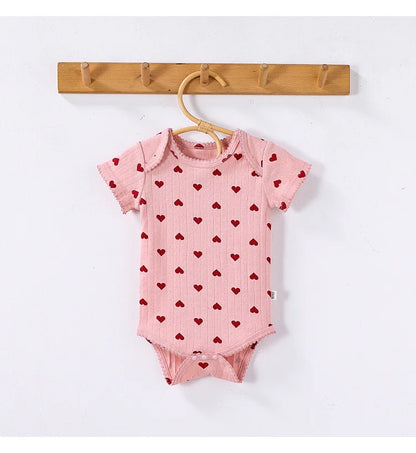0-24M Baumwolle Baby Mädchen Strampler Herz Druck Nette Prinzessin Body Sommer Neugeborenen Kind Baby Kleidung Kurzarm outfit.