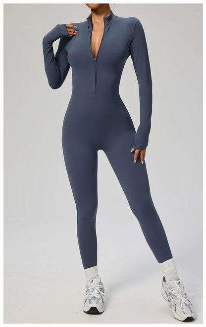 TRY TO BN Sports Yoga Jumpsuit Long Sleeves Zipper Sportswear Fitness Pants Workout Bodysuit One Piece Tights Women Gym Clothing