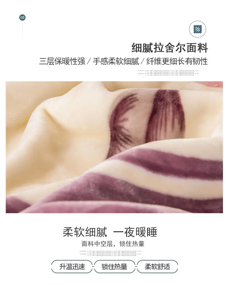Nordic Style Geometric Printed Blanket Two Person Winter Thickened Quilt Coral Fleece Material Easy To Maintain Plush Bed Sheets.