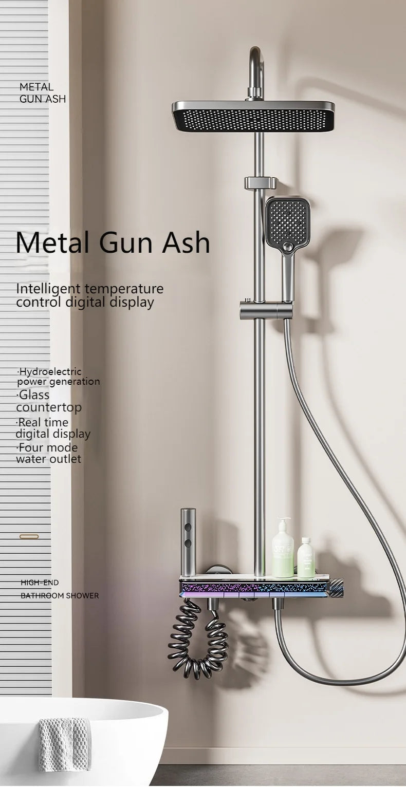 Digital Display Shower Set with Starry Sky Atmosphere Light  Bathroom Shower System Modern Bath Faucets Shower Head