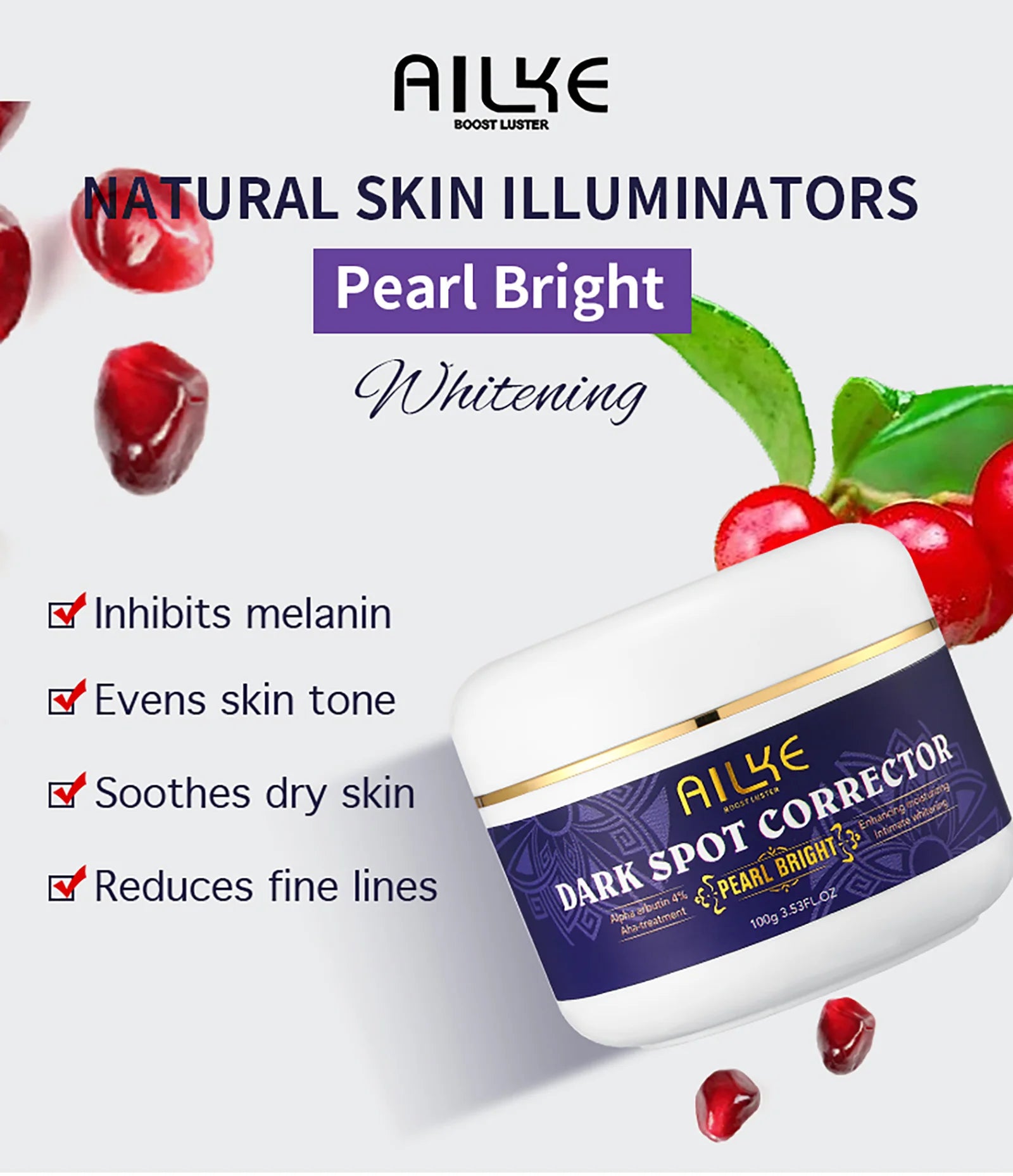 AILKE Double Glutathione Dark Spots Remover Face Cream, For Armpit, Elbows, Legs, White Spots, Age Spots, Sun Spots, Freckles.