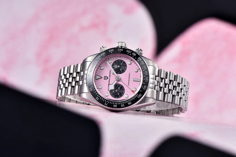 PAGANI DESIGN Men Watches New Pink BB Panda Dial Chronograph Fashion Luxury Quartz Watch For Men VK64 Movt Waterproof Watch 2025.
