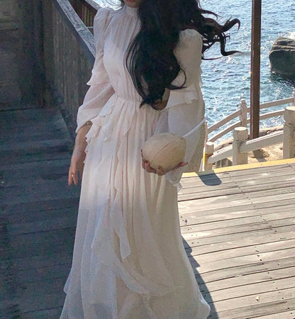 Strand Stil Chiffon Y2k Mini Kleid Büro Dame Casual Langarm Elegante Einteilige Kleid Koreanische Mode Kleidung Sommer 2023