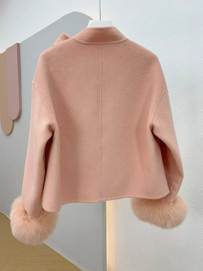 Woll mantel Damen neue Winter Natur fuchs Pelz Manschette Outwear Damen mantel Kaschmir Wolle Wolle Frauen Luxus jacke