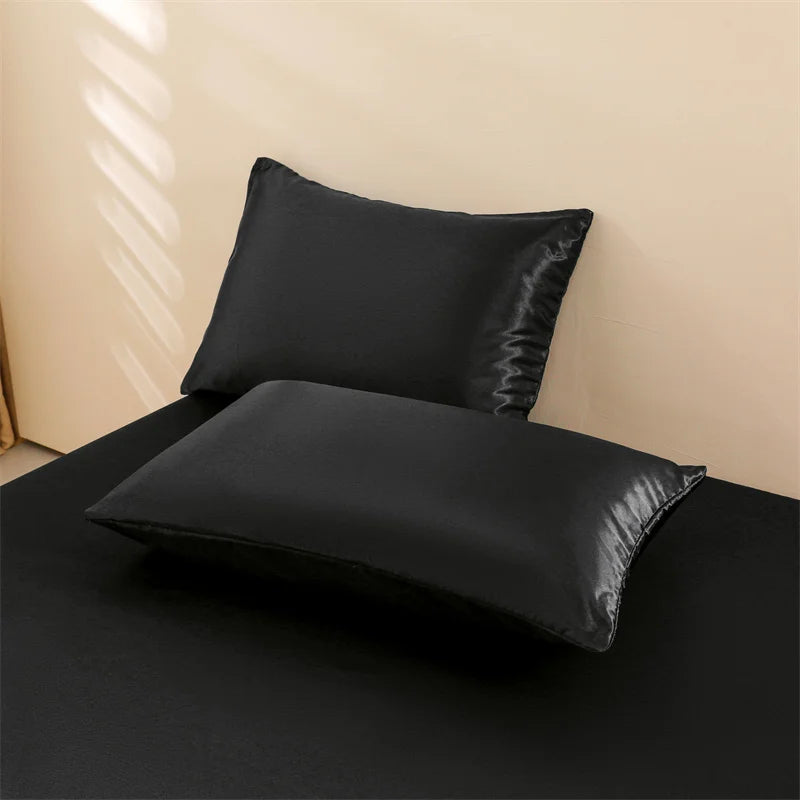 Satin Bed Sheets, Queen Size Sheets Set, 4 Pcs Silky Bedding Set   1 Deep Pocket Fitted Sheet + 1 Flat Sheet + 2 Pillowcases.
