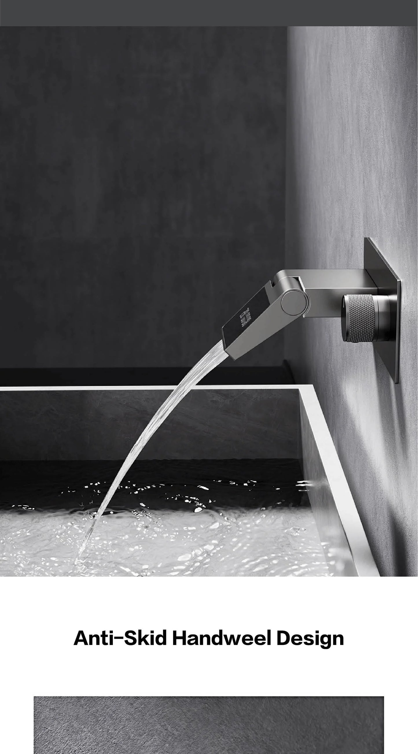 Luxury gun gray brass wall mounted bathroom faucet with LED digital display Single handle hot & cold water embedded bathroom Tap