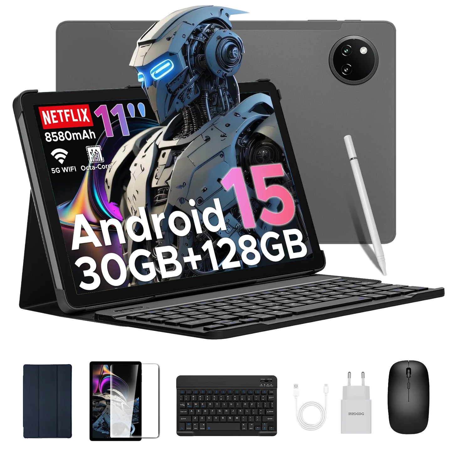 Doogee Tab A9 Pro+ Tablet Pc 11-Inch Android 15 30Gb Ram(6+24) 128Gb Rom 8580Mah Battery Widevine L1 Support Tablet Dual Speakers