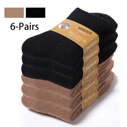 6 Pairs Winter Wool Socks Male Men's Socks Super Thicker Solid Socks Merino Plush Women's Socks Against Cold Snow Terry Socks