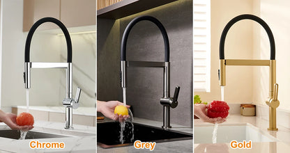 VGX Brushed Kitchen Faucet Sink Faucets Rubber Pull Down Stream Sprayer Taps Rotatable Kitchen Mixer Water Tap Hot Cold Crane