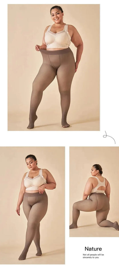 Luxtrada Womens Plus Size Thick Winter Tummy Control Fleece Lined Sheer Tights Fake Translucent Warm Leggings Thermal Opaque