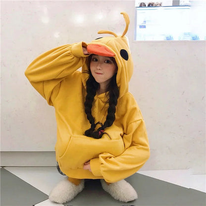 Deeptown Kawaii Duck Hoodies Women Long Sleeve Cute Tops Emo Clothes Korean 2023 Fashion Winter Yellow Casual Pullover Soft Girl.