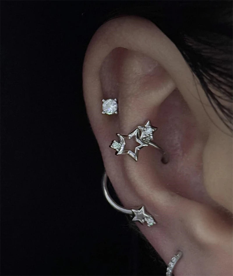 1PCS Star Surround Planet Spiral 316L Stainless Steel Ear Bone Nail for Women New Fashion Silver Color Earrings Accessories.